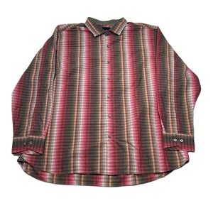 Tommy Bahama Striped Shirt Mens 2XL Red Brown Check‎ Long Sleeve Casual
